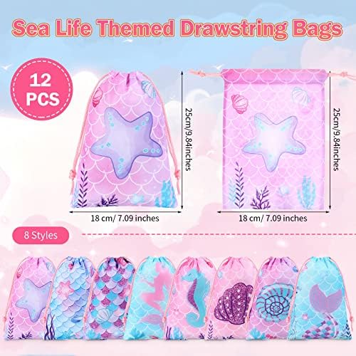 Clabby 12 Pcs Mermaid Drawstring Party Favor Bags