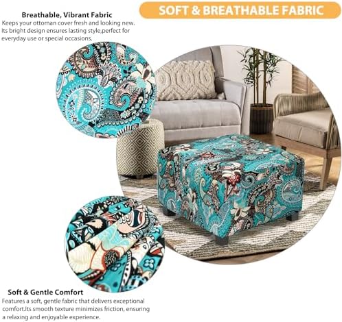 Peacock Blue Stretch Ottoman Cover for Medium Size