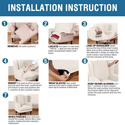 HVERSAILTEX 2 Piece Stretch Jacquard Wingback Chair Covers Ivory