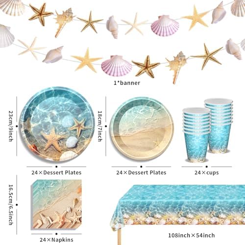 Seashell Party Supplies Ocean Beach Theme Tableware Set for 24 Guests