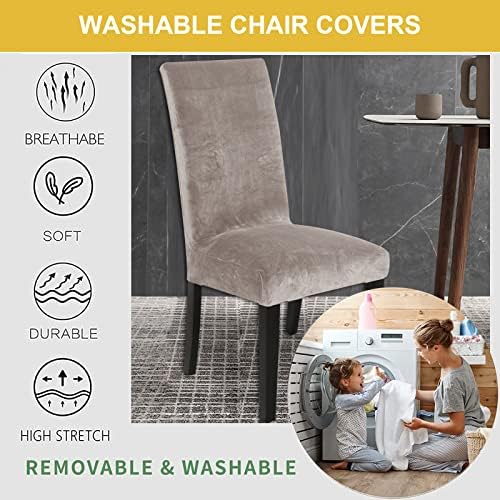 HAOYONG Velvet Dining Chair Slipcover Set 4PCS 1BenchCover