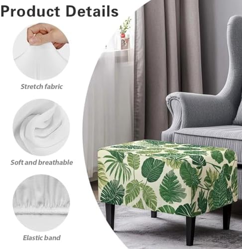 Talayituse Tropical Monstera Ottoman Cover Stretch Slipcover for Footstool and Small Ottomans