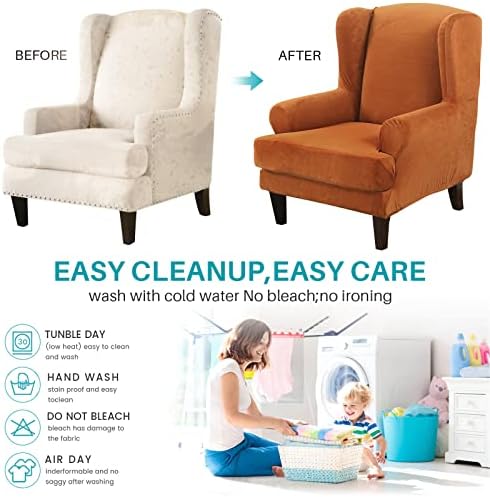 MIFXIN 2-Piece Wingback Chair Slipcover Velvet Stretch with Cushion Cover