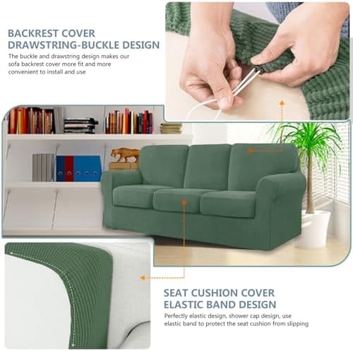 LINGERIN 7 Piece Stretch Sofa Covers Matcha Green
