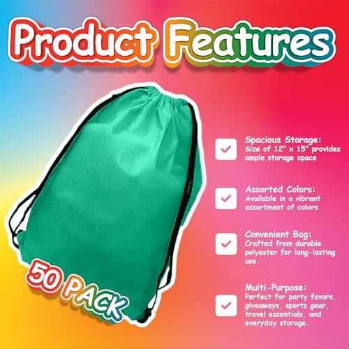 Podzly Bulk 50 Pack Drawstring Backpacks - Bright Colors