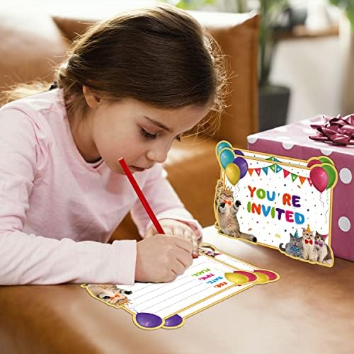 20 Pcs Cat Birthday Invitations with Envelopes and Stickers