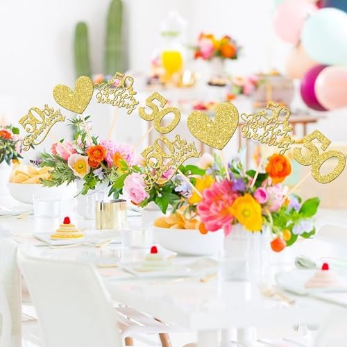 50th Anniversary Heart Centerpieces Gold Glitter 12PCS Wedding Decoration