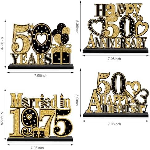 Eiurteao 4 Piece 50th Anniversary Wooden Table Sign Set