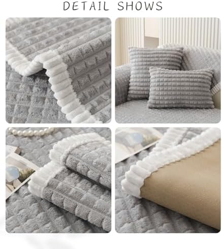 Plaid Fuzzy Plush Sofa Cover for Dogs Cats 28x28