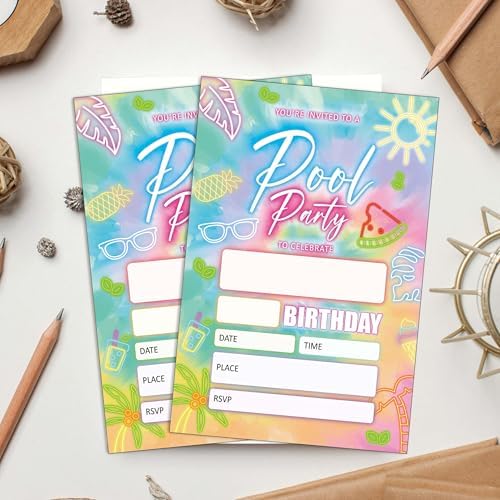Pool Party Invitations 20 Pack with Envelopes