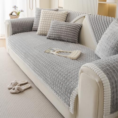Plaid Fuzzy Plush Sofa Cover for Dogs Cats 28x28
