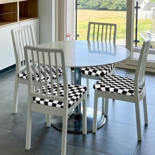 Black White Checkered Dining Chair Seat Covers 2 Pieces