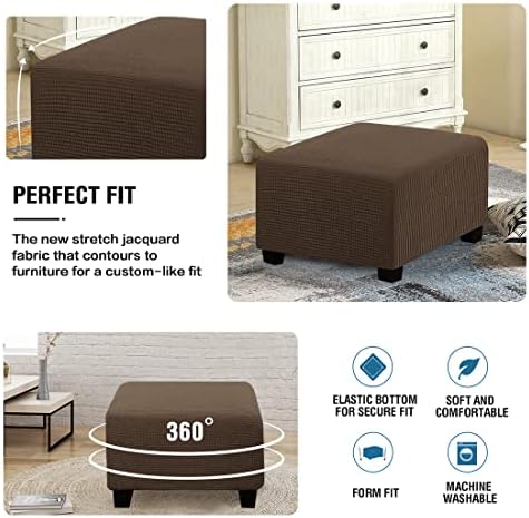 Square Ottoman Slipcover with Elastic Bottom and Jacquard Fabric