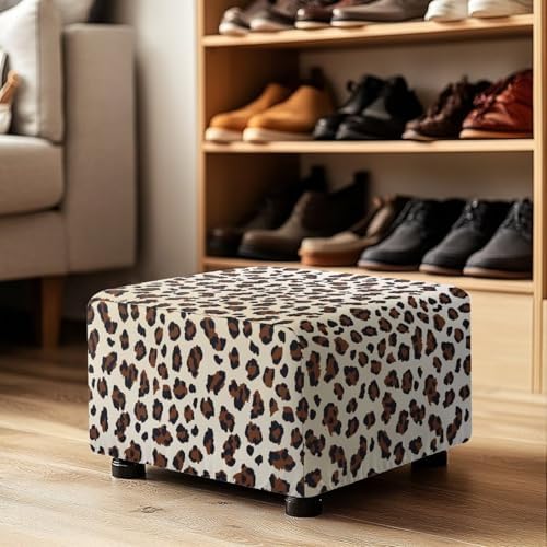 Leopard Print Stretch Ottoman Slipcover with Elastic Bottom