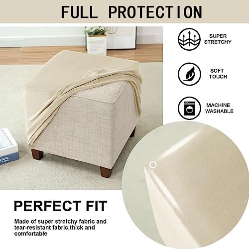 Velvet Storage Ottoman Slipcover Small Beige