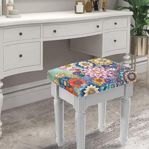 Boho Floral Stool Covers Set of 2 Non-Slip Washable