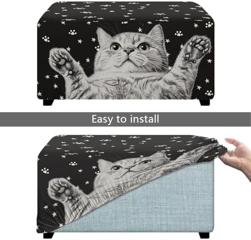 Funny Cat Ottoman Cover Rectangular Non-Slip Footstool Slipcover