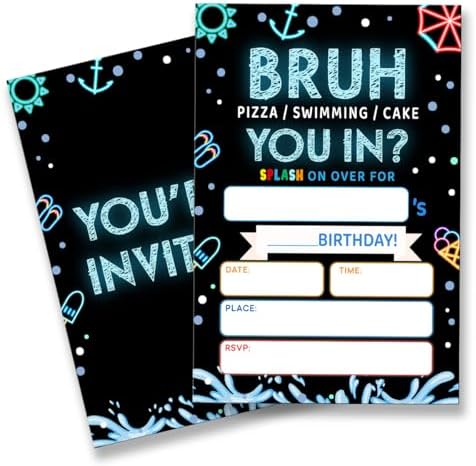Boy Pool Birthday Party Invitation Set of 20 with Envelopes
