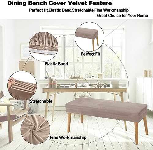 NeColorLife Velvet Dining Bench Slipcover Taupe Large