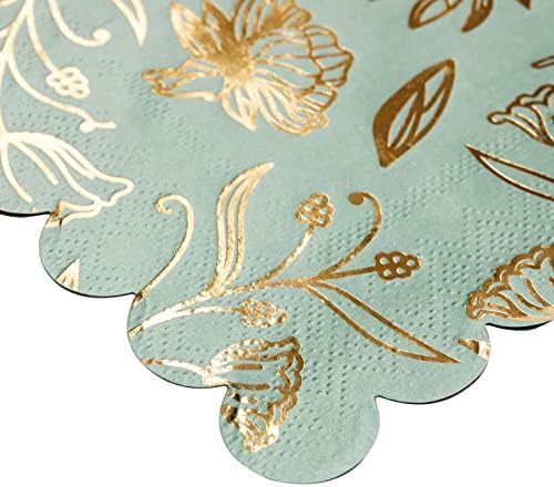 Sparkle and Bash 50-Pack Green Napkins with Gold Foil Flowers