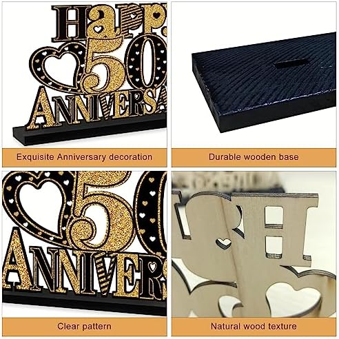 Eiurteao 4 Piece 50th Anniversary Wooden Table Sign Set