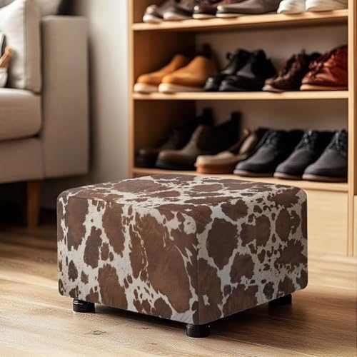 Talayituse Brown Cow Print Stretch Velvet Stool Cover