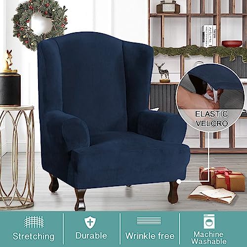 Turquoize Velvet Wing Chair Slipcover - Navy