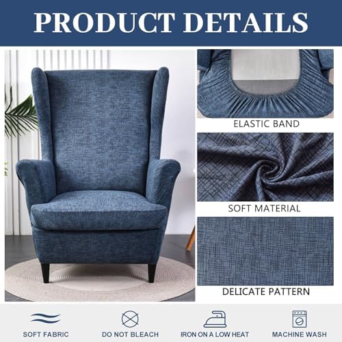 HAOYONG Stretch Wing Chair Cover Set with Ottoman and Storage Stool