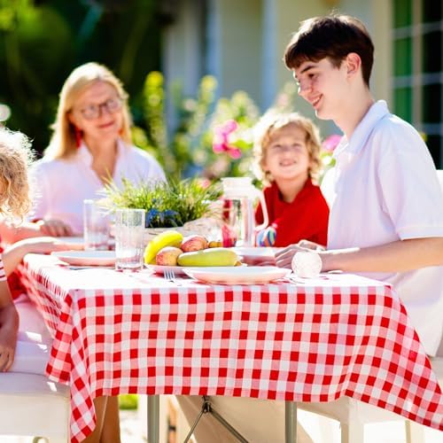 12 Pack Red White Checkered Tablecloths 54x108 Inch