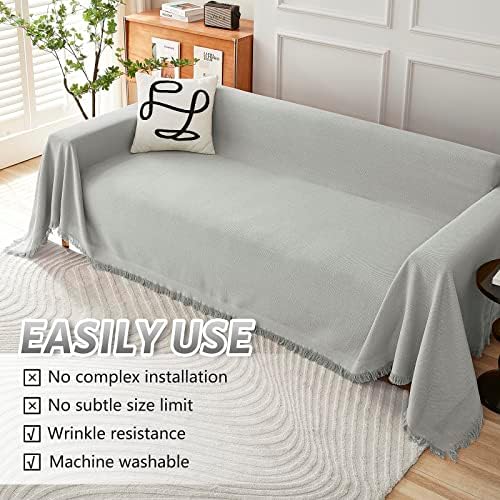 MEETSKY Sofa Slipcover Cotton Blend Woven Texture 71x118 Light Gray
