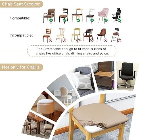 Leather Stretch Chair Covers with Elastic Ties 4 PCS Khaki