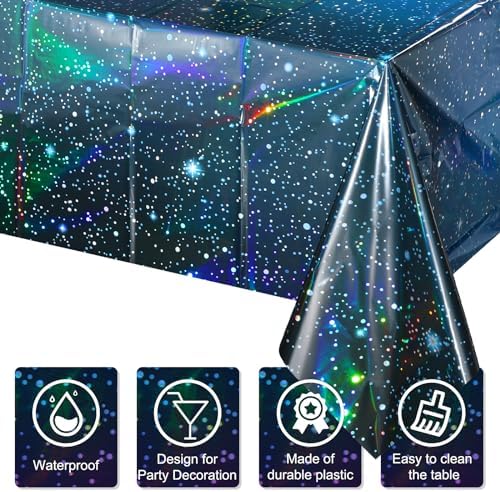 3Pcs Iridescent Blue Galaxy Tablecloths for Starry Night Parties