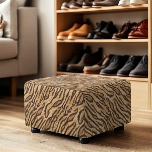 Tiger Print Ottoman Cover Stretch Folding Stool Furniture Protector