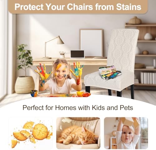 Waterproof Dining Chair Covers Set of 4 with Beige Flower Pattern
