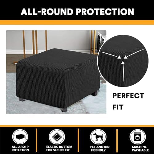 Light Purple Square Ottoman Cover Stretch Fit Stool Slipcover with Elastic Bottom