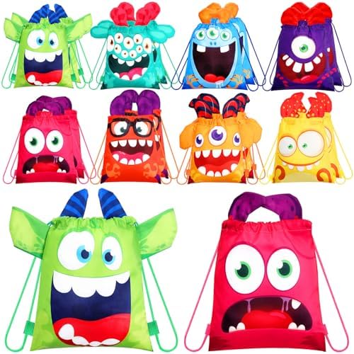 Hillban 16 Pcs Monster Drawstring Bags for Kids Party Favors