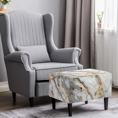 White Marble Ottoman Cover Slipcover for Stool and Footrest