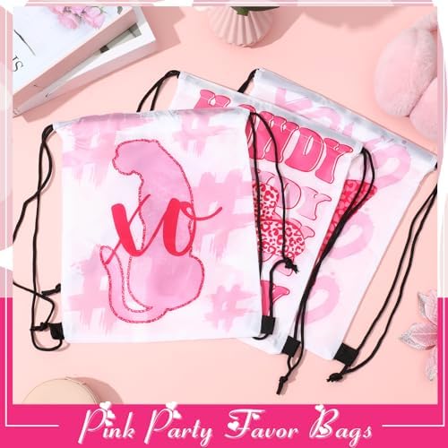 Paterr 12 Pcs Preppy Pink Party Favor Bags Drawstring Backpacks