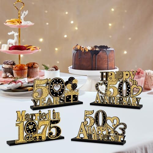 Eiurteao 4 Piece 50th Anniversary Wooden Table Sign Set