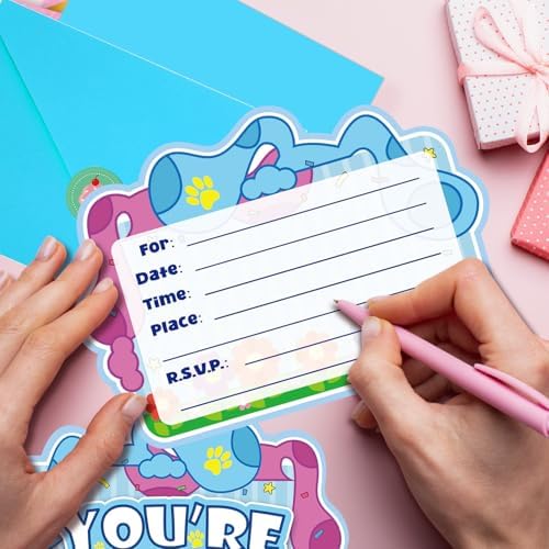 20Pcs Blue Dog Birthday Invitations with Stickers
