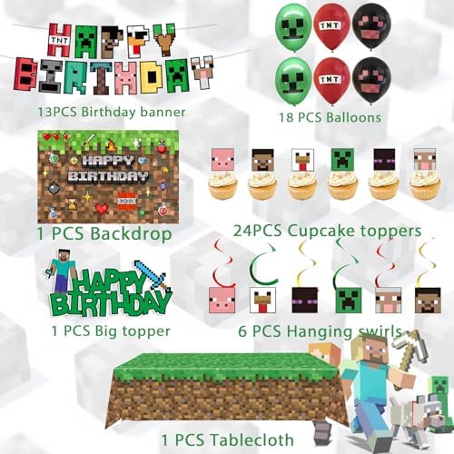 Pixel Birthday Party Decorations Set