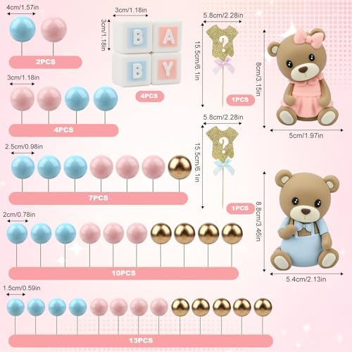 54PCS Bear Gender Reveal Cake Topper Set