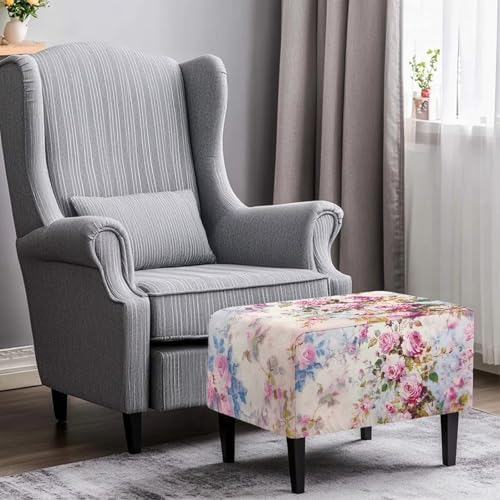 Pink Rose Rectangle Ottoman Slipcover 30x24x15 Inch