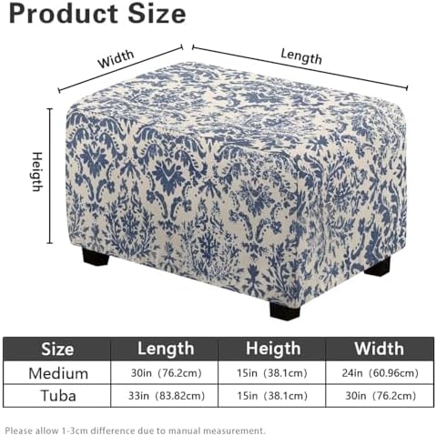 Ottoman Cover Rectangular Blue Floral Stool Cover