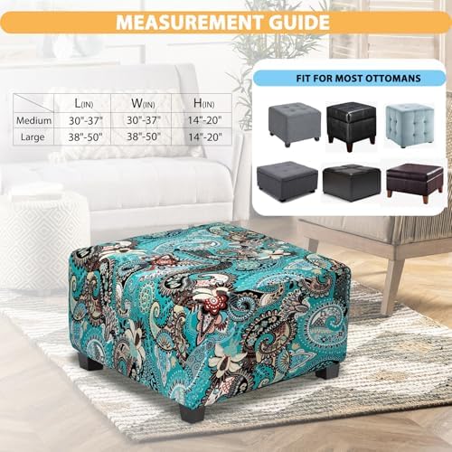 Peacock Blue Stretch Ottoman Cover for Medium Size