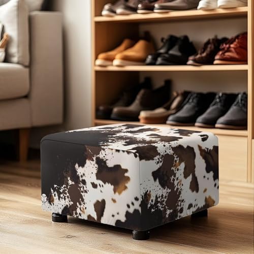 Waterproof Cow Print Ottoman Slipcover with Elastic Band