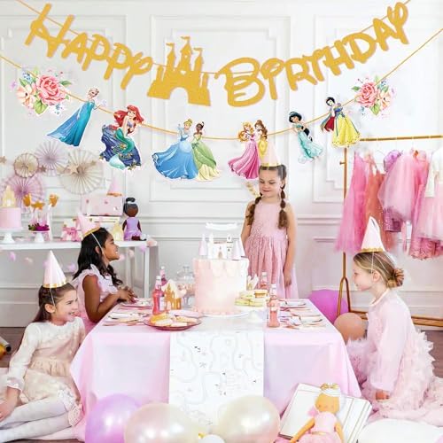 Gold Princess Birthday Banner for Girls Celebration