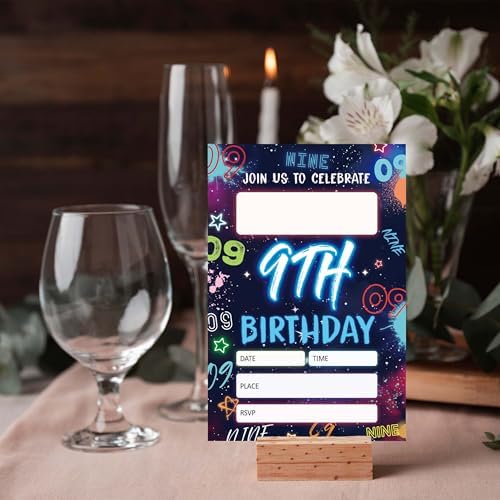 Blue Ninth Birthday Invitations with Envelopes