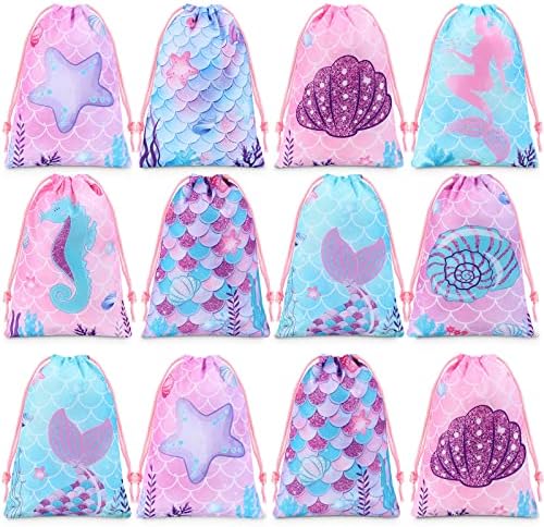 Clabby 12 Pcs Mermaid Drawstring Party Favor Bags