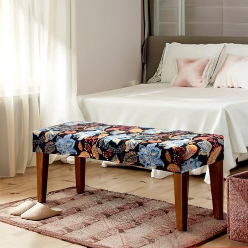 OSVAW Black Floral Bench Cover with Elastic Hem